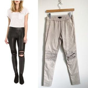 AS by DF || Destroyed Knee Leather Leggings Beige